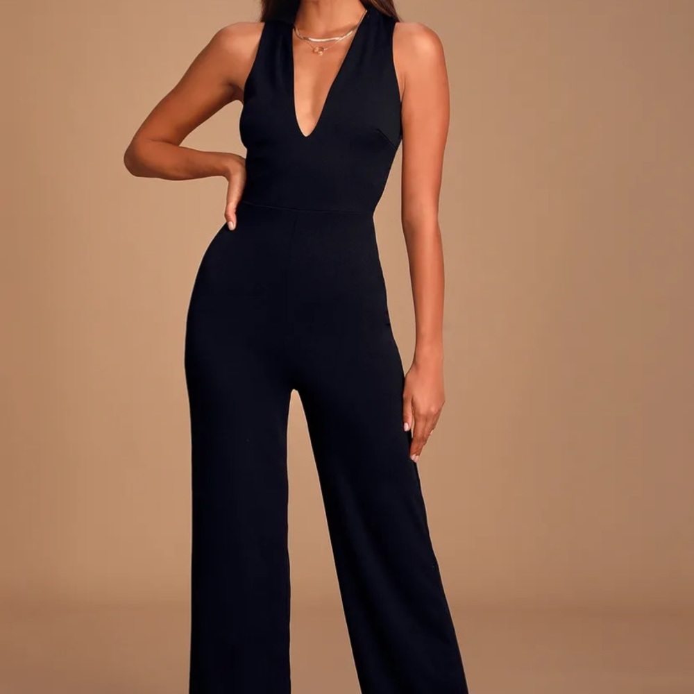 Lulus thinking out loud black backless jumpsuit